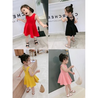 Xả bán sỉ váy xòe bé gái đan dây lưng sành điệu