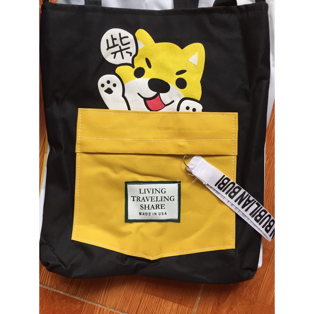 [FreeShip 50K] Túi Vải Tote Chú Chó Hachiko Ver2 Siêu Xinh ( Ảnh Thật )  (Tặng Kèm 1 Gương Mini Siêu Xinh)