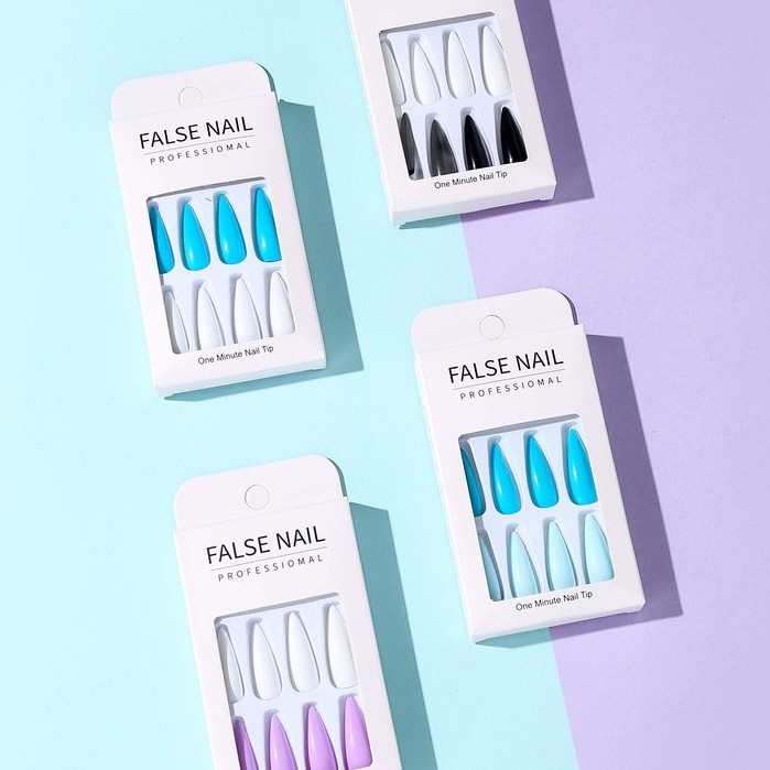 Set 24 móng tay dài đầu nhọn màu sáng