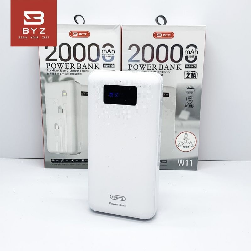 Sạc Dự Phòng BYZ W11 Dung Lượng 20000mah 2 Cổng Sạc Nhanh Có Đèn Báo % Pin