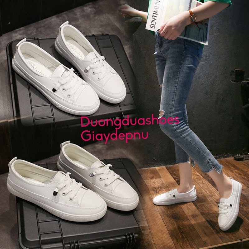 Giày thể thao trắng đế bằng nữ giày slip on mềm êm chân ulzzang phong cách hàn quốc