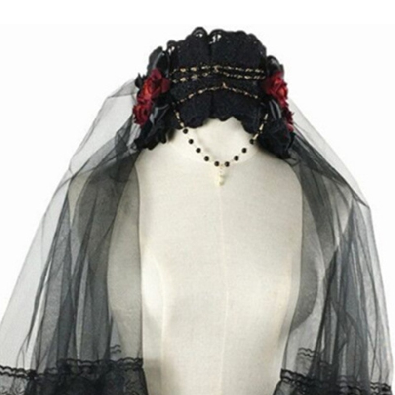 Băng Đô Cài Tóc Phối Lưới Ren Đính Hạt Phong Cách Halloween Thời Trang