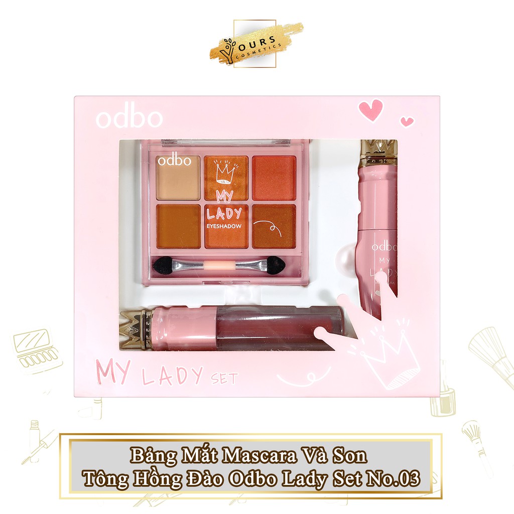 [Auth Thái] Set Bảng Mắt Mascara Và Son Tông Hồng Đào Odbo Lady Set OD1035 No.03