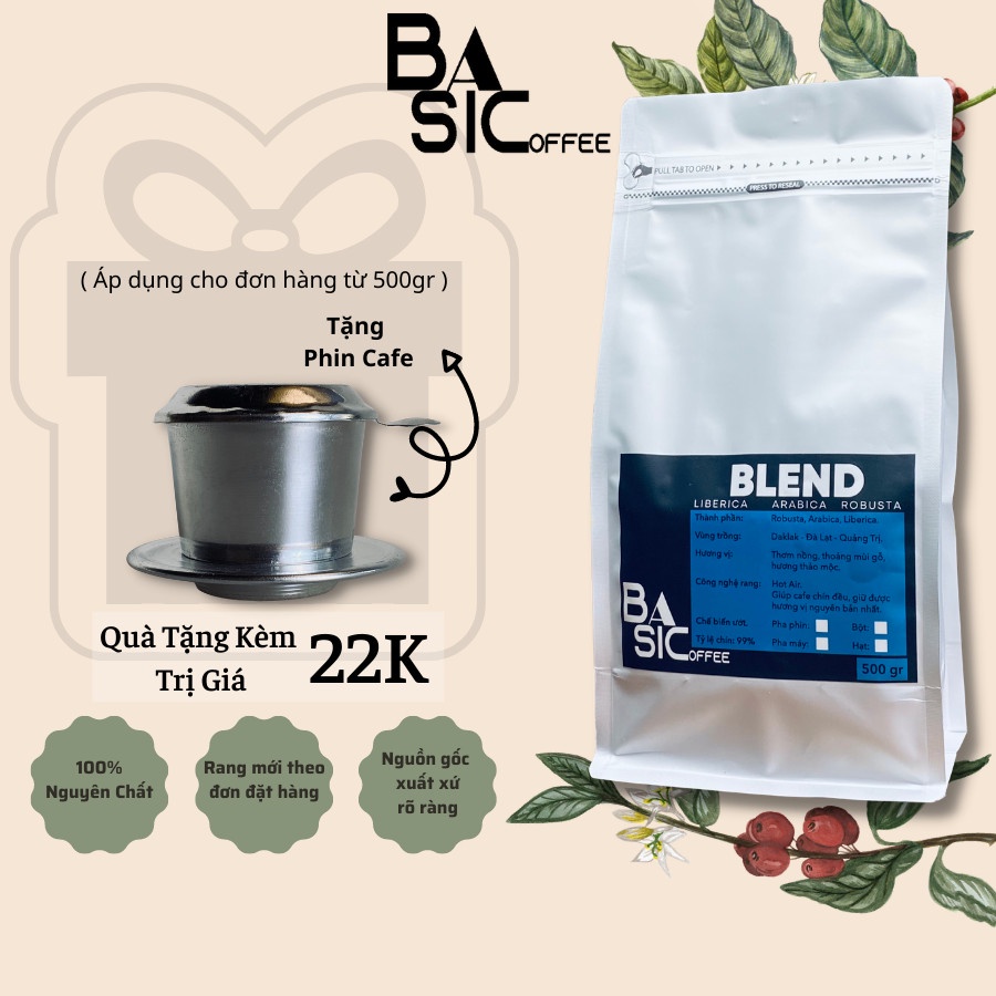 Cà Phê Nguyên Chất Blend Liberica Robusta Arabica Rang Xay Mộc Bassic Coffee Đăk Lăk