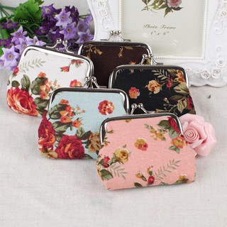 Ví đựng tiền xu cầm tay bằng vải canvas in hoa phong cách vintage cho nữ