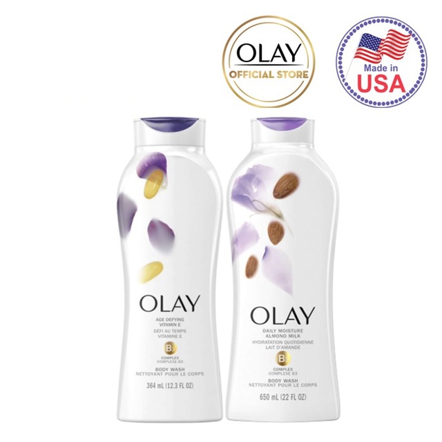 Combo Sữa tắm Olay Body wash Age Defying 650 ml + Sữa tắm Olay Body wash Hydrating Clean Almond Milk 650 ml