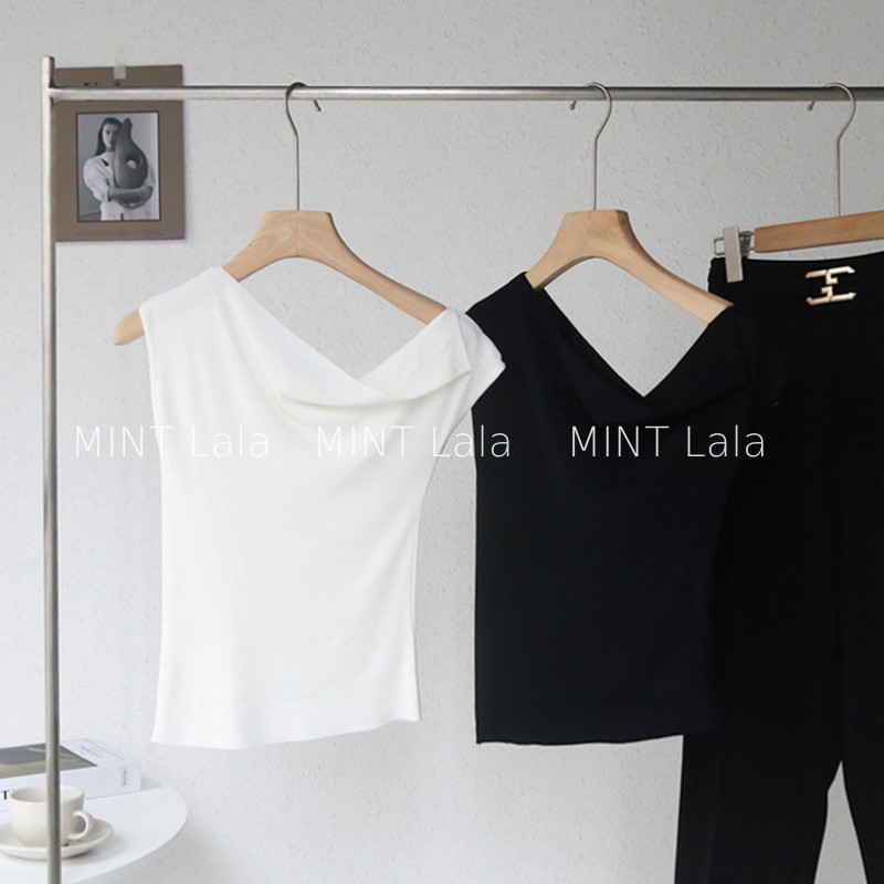 Áo Lệch Vai Không Tay Chất Len Mềm Mại