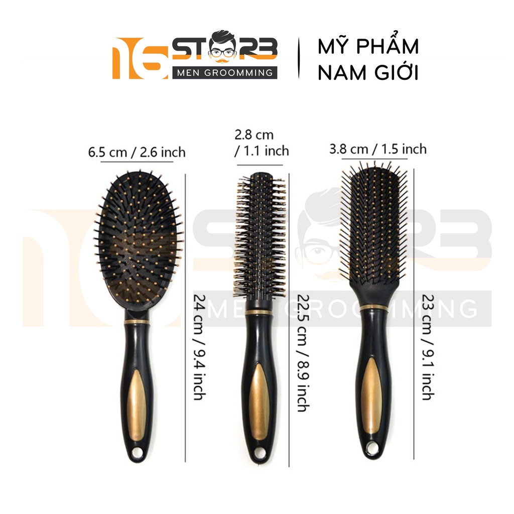 Lược Oval Chải Gỡ Rối Tóc, Tròn, Bán Nguyệt Sấy Tạo Kiểu Tóc Uốn Tóc Cao Cấp Black Gold