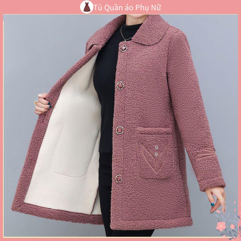 O Áo Khoác sweater o Kho c Áo Khoác Cardigan Lông Cừu Giả Dày Một Mảnh Thời Trang Thu Đông Cho Phụ Nữ Trung Niên Kim Tay D i Mom