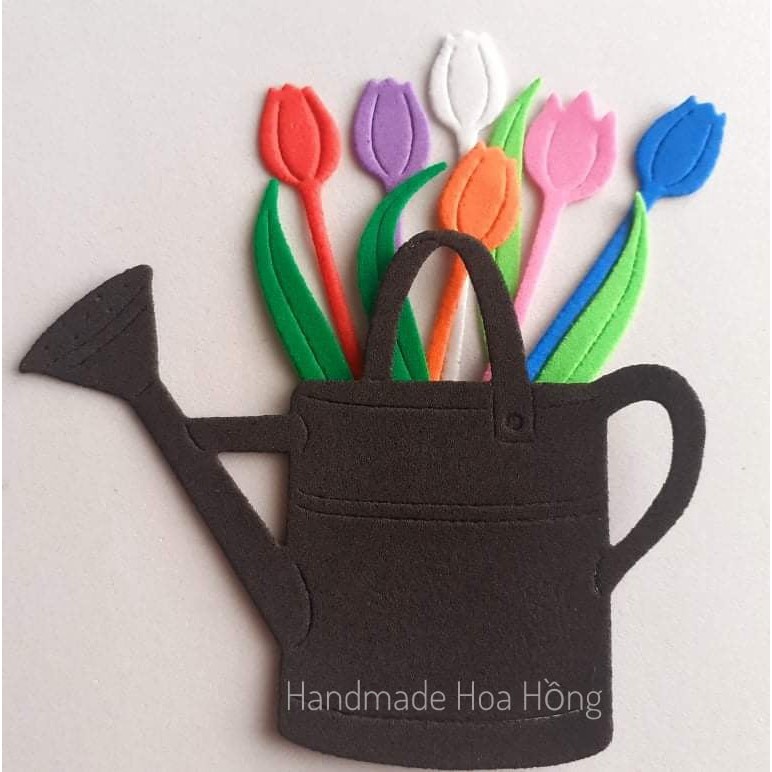 20 hoa tulip + 20 lá bằng giấy xốp, hoa: 6.5cm- Hoa trang trí bưu thiếp, thiệp, bao lì xì - Trang trí mầm non, lớp học