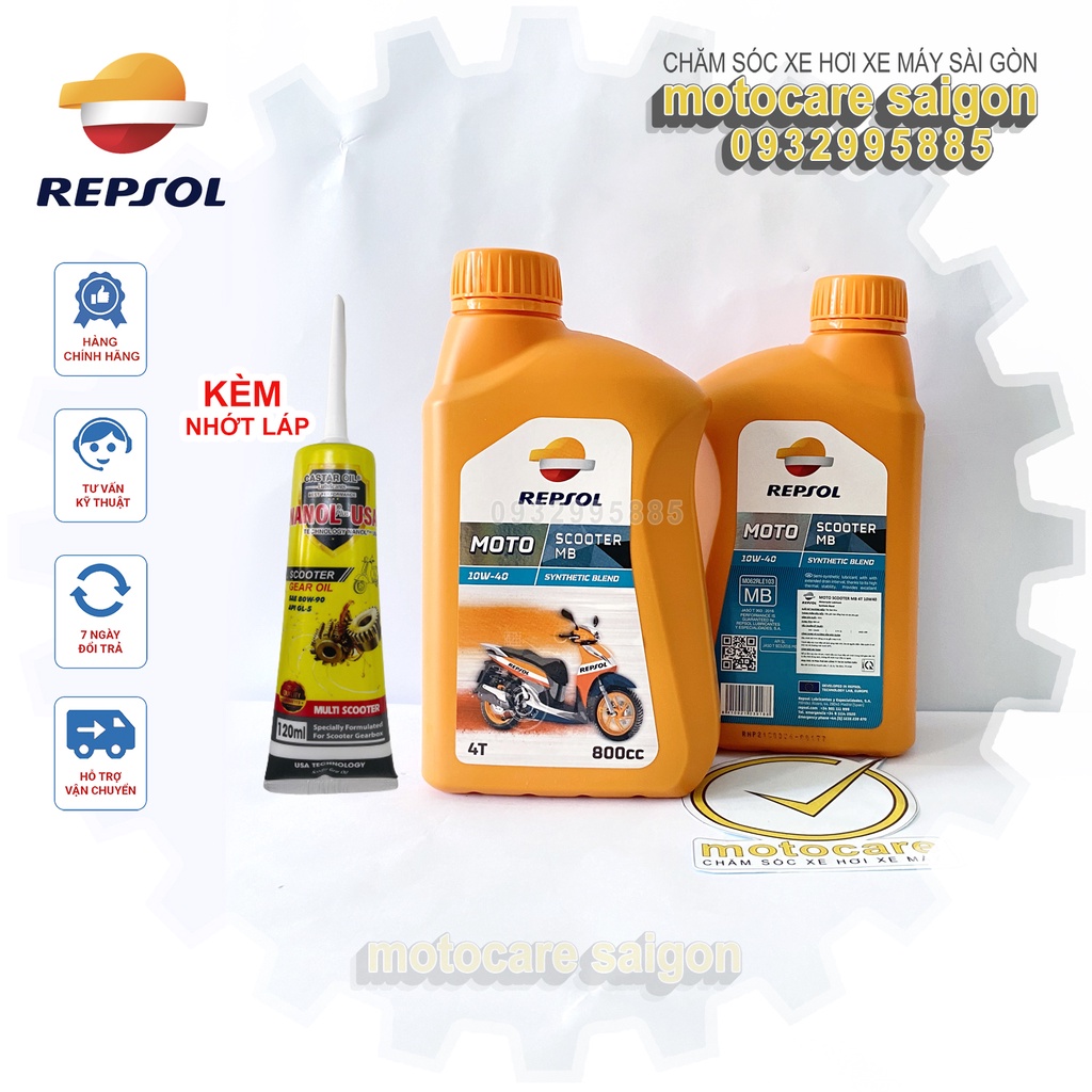 Bộ sản phẩm bán Kèm nhớt lap - REPSOL SCOOTER MB 10W40 800ml và nhớt hộp số NANOL USA