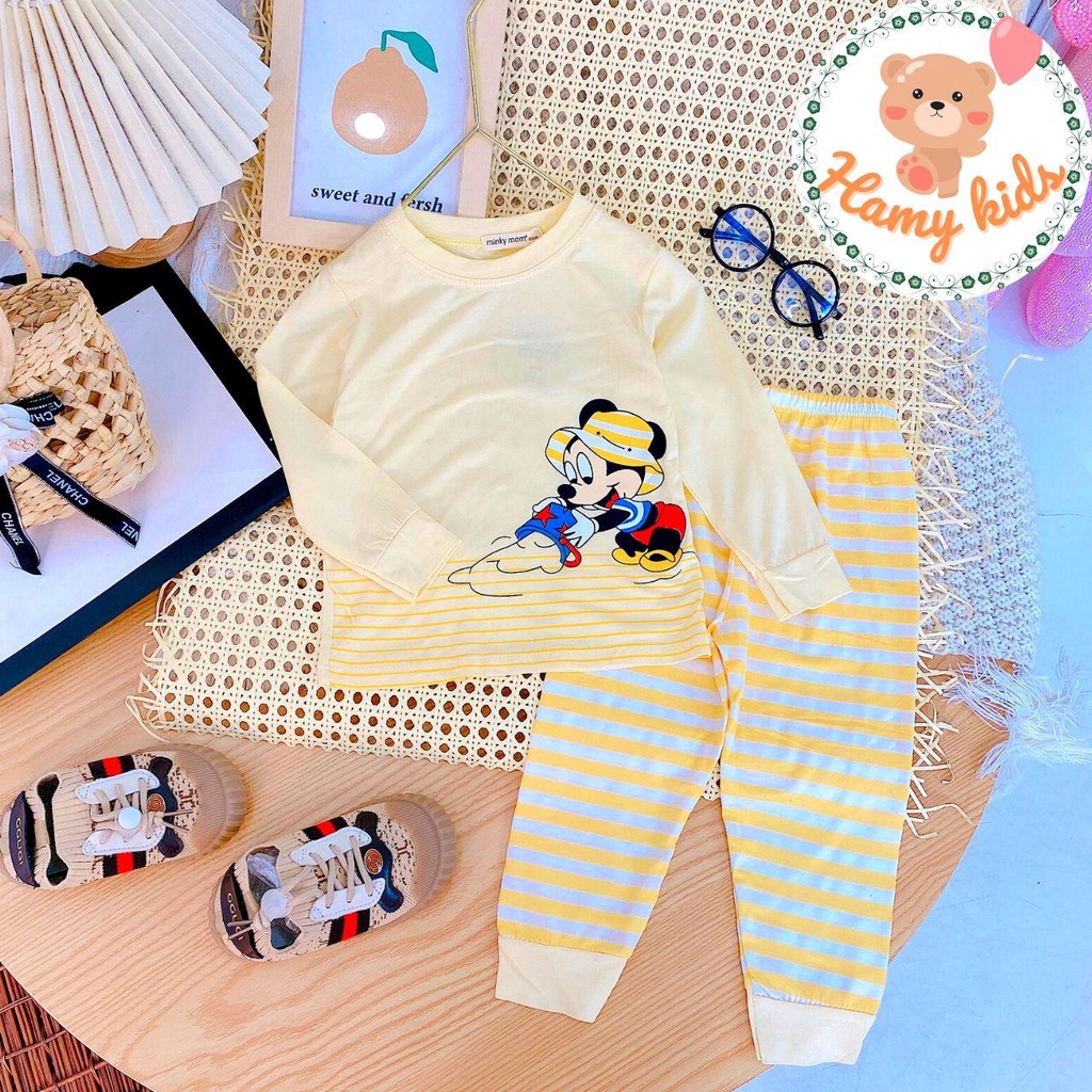 Đồ Bộ Dài Tay Trẻ Em Minky Mom Chính Hãng Thun Lạnh Quần Sọc Dệt Hình Cá Gấu Mickey Cho Bé 0-5 Tuổi Dưới 20kg - Hamykids