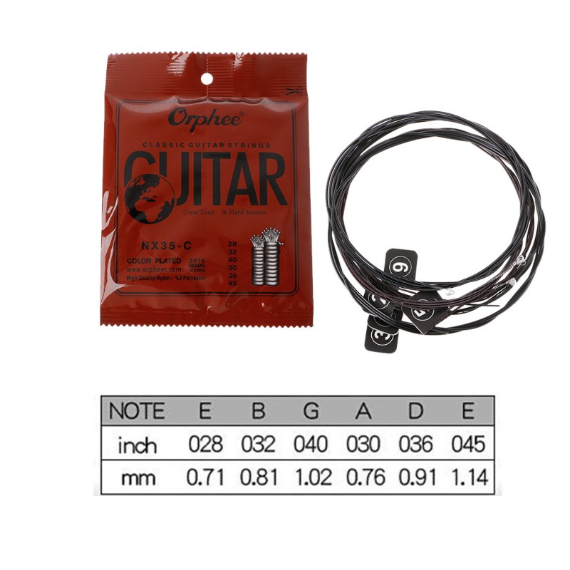 Set 6 Dây Đàn Guitar Cổ Điển Orphee Nx35-C 028-045 Inch Lõi Thép Mạ Nylon