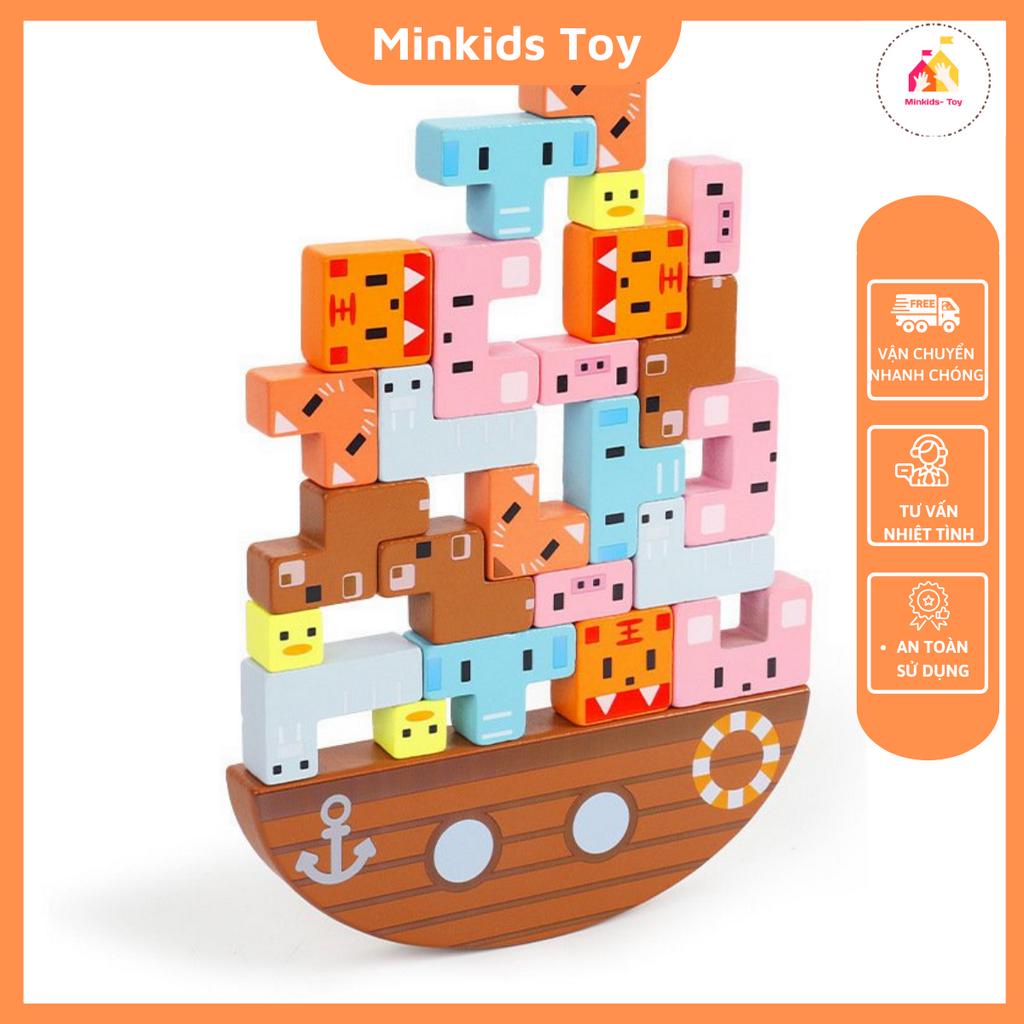 Đồ Chơi Thuyền Cân Bằng Động Vật 3D Bằng Gỗ Nhiều màu Nhiều Cách Chơi