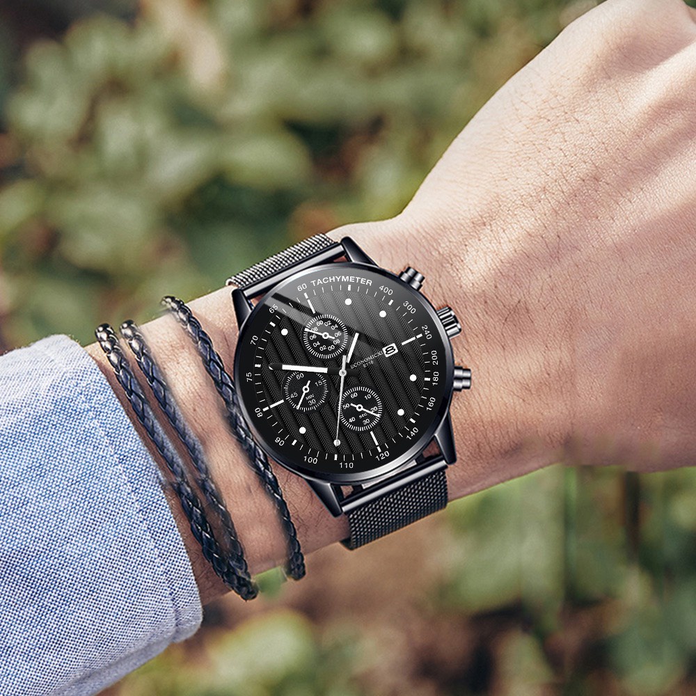 Đồng hồ nam ECONOMICXI cao cấp dây thép lụa đen thiết kế nam tính có lịch ngày EC6K (Full hộp) | BigBuy360 - bigbuy360.vn