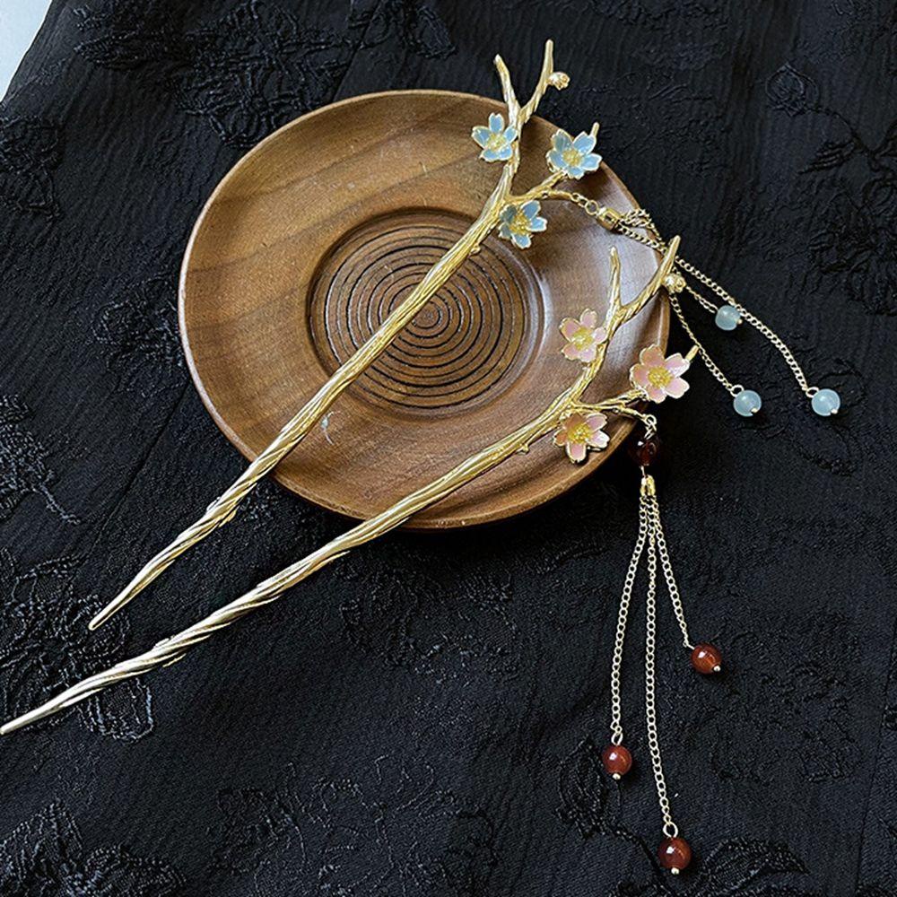 Trâm Cài Tóc 15H Bằng Kim Loại Hình Hoa Mận Phối Tua Rua Phong Cách Trung Hoa Cổ Điển Cho Nữ