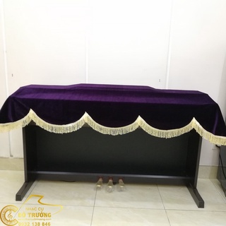 Khăn phủ đàn Piano điện nhung tím tua rua vàng