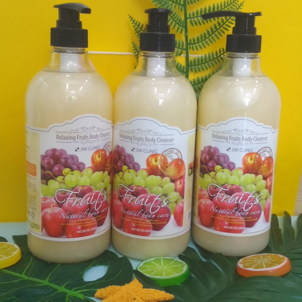 SỮA TẮM TRÁI CÂY MỸ PHẨM CHĂM SÓC LÀM TRẮNG DA VÀ CƠ THỂ HÀN QUỐC CHÍNH HÃNG 3W CLINIC RELAXING FRUITS BODY CLEANSER