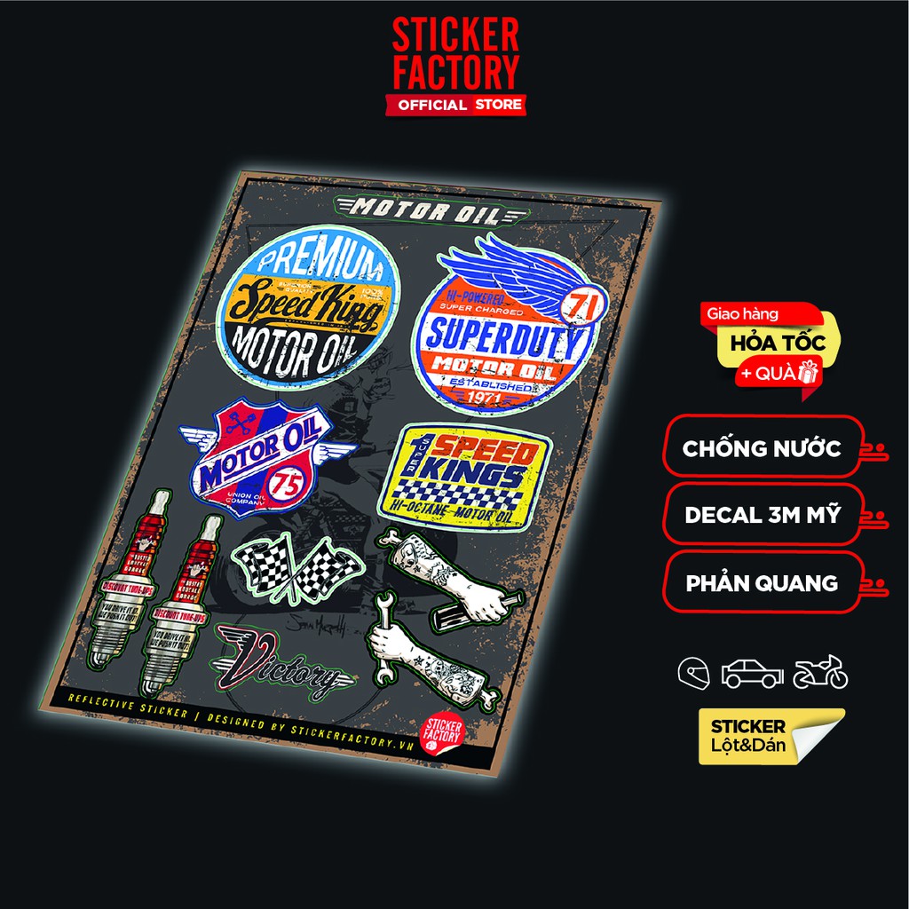 Sticker Reflective hình dán phản quang 3M Premium STICKER FACTORY - mẫu Motor Oil