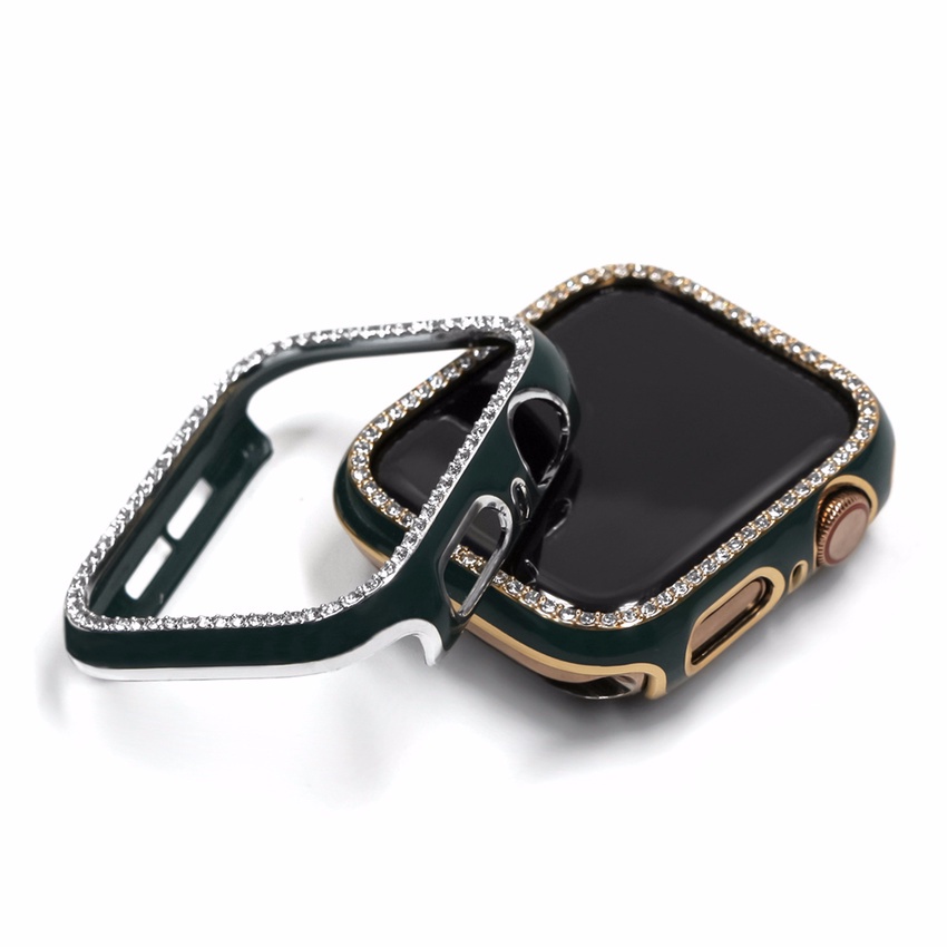 Vỏ nhựa pc màu laser đính đá lấp lánh thích hợp cho đồng hồ Apple Watch Se 6 Se 5 4 3 2 Iwatch 38mm 40mm 42mm 44mm