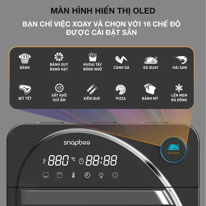 Nồi Chiên Không Dầu Snapbee Queen RF15 ❤️Chính hãng❤️ 15 lít 1700W