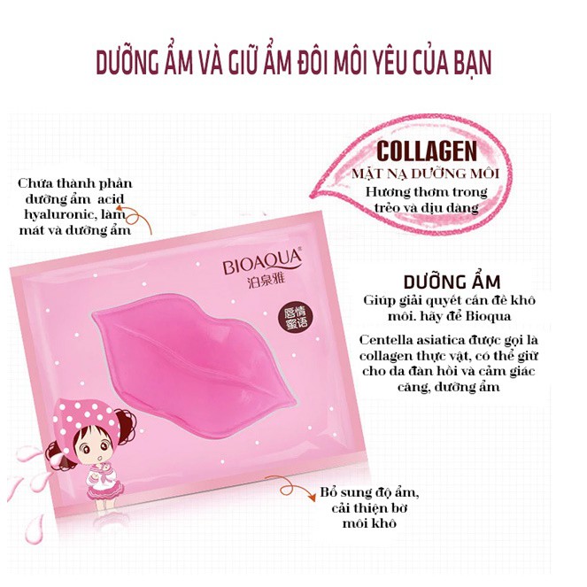 Combo 3 Mặt Nạ Dưỡng Ẩm, Làm Hồng, Căng Mọng Môi Bioaqua Collagen Nourish Lips Membrane Mask 3x8g