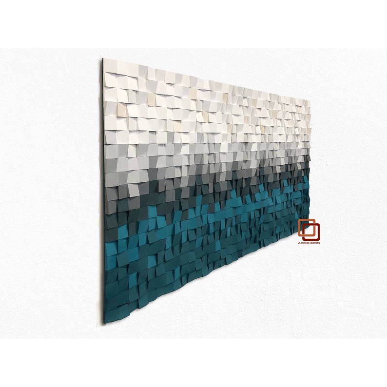 Tranh gỗ trang trí 3D tone XANH TRẮNG TRẺ TRUNG (Wood mosaic) - (KÍCH THƯỚC 50cmx1M)