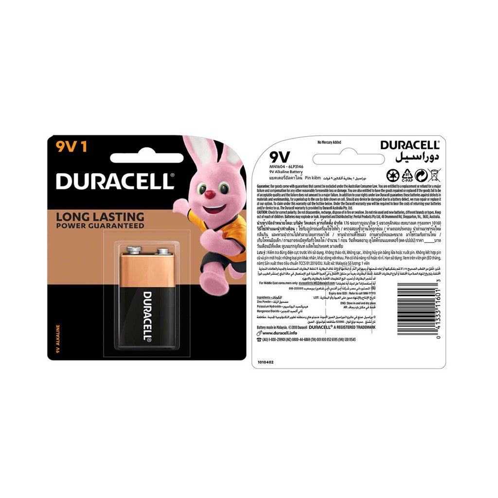 5 viên pin 9V, pin vuông Duracell alkaline