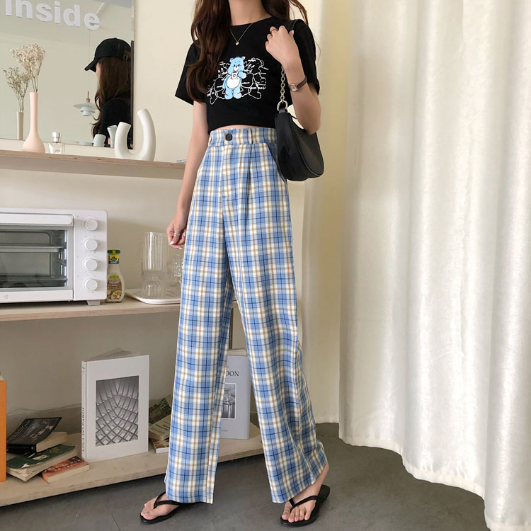 Quần Dài Ống Rộng Kẻ Sọc Vuông Thời Trang Hàn Quốc Thanh Lịch 40831