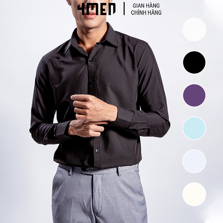 Áo sơ mi nam Modal dài tay trơn 4MEN SM942 form slimfit, vải gỗ sồi modal cao cấp mềm mịn, không nhăn, kháng khuẩn