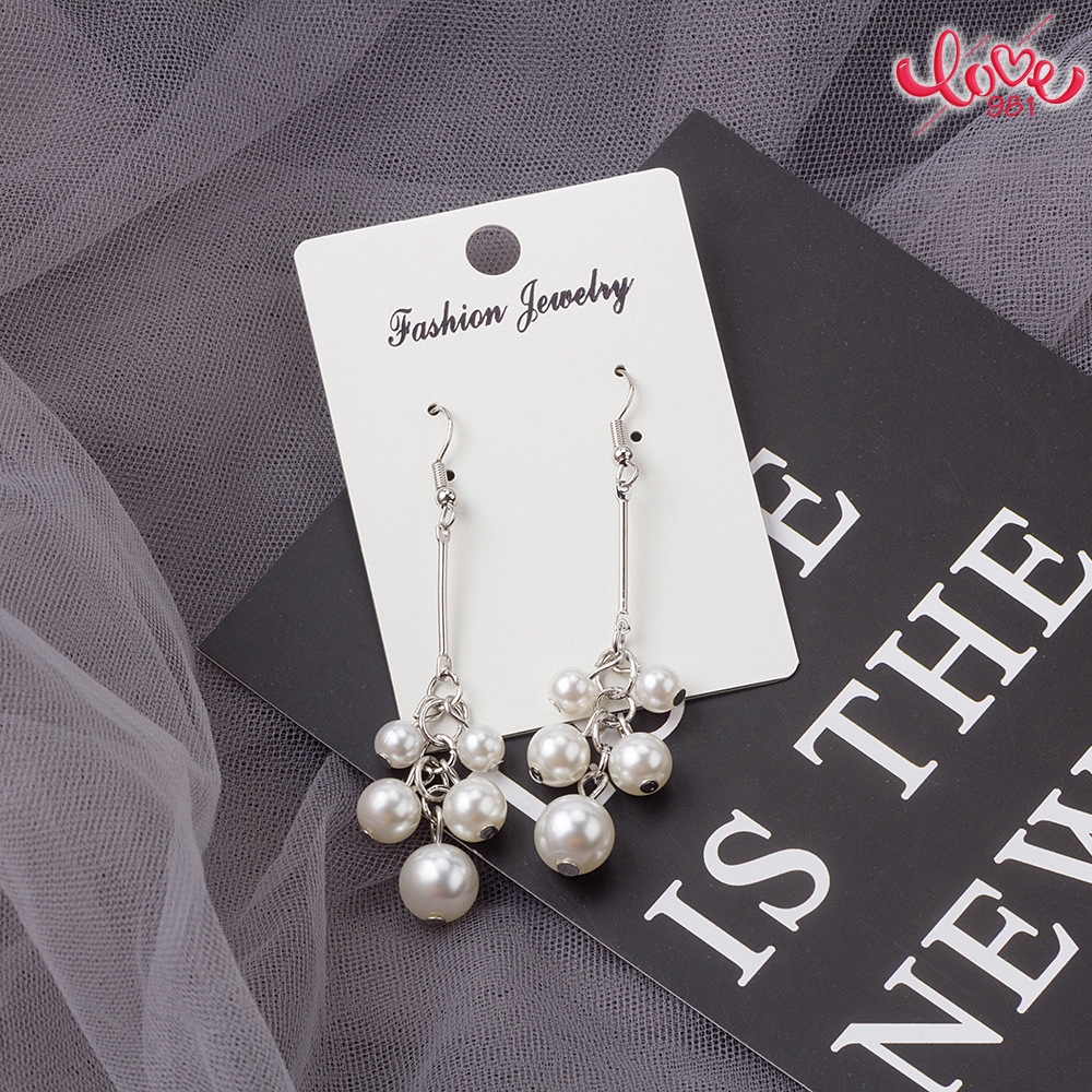 [Mã FASHIONT4WA2 giảm 10K đơn 50K] Bông tai đính ngọc trai thiết kế mặt tròn dáng dài thời trang cho nữ