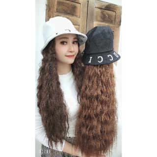 tóc giả sóng dán mũ vành mới