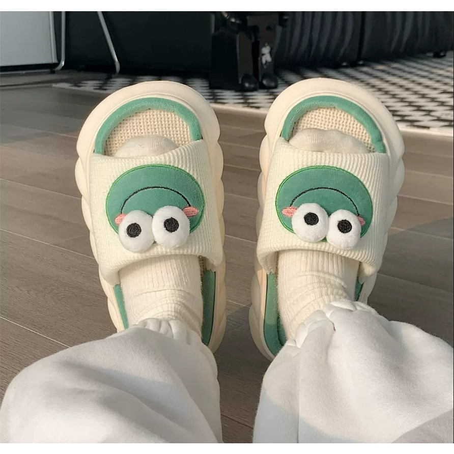 Dép vải bông quai ngang đế giả cói kiểu dáng ulzzang siêu êm,dép bông đi trong nhà hình thú A144 Warm&Cute