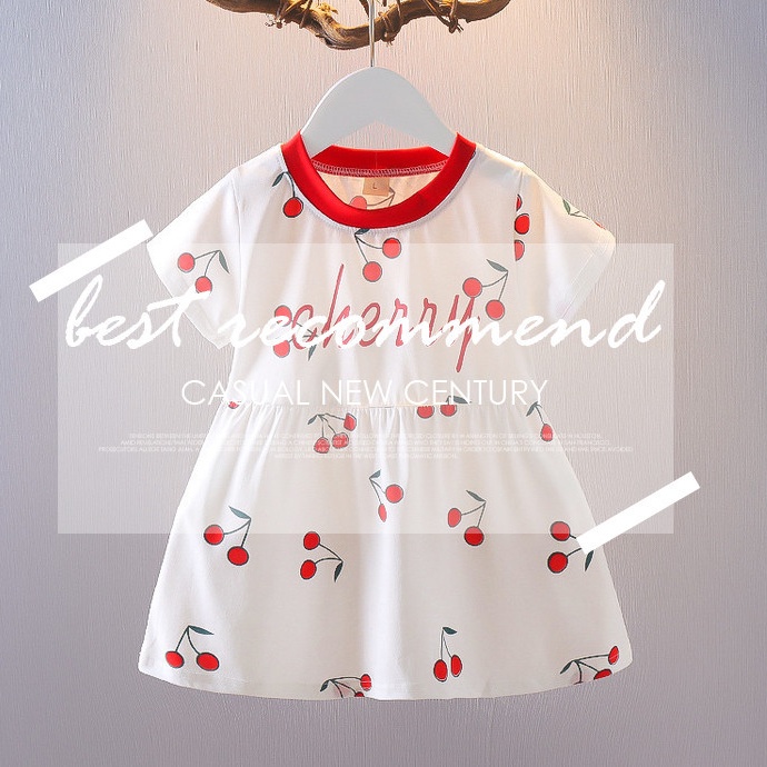 Đầm Cotton In Họa Tiết Cherry Dễ Thương Thời Trang Cho Bé Gái