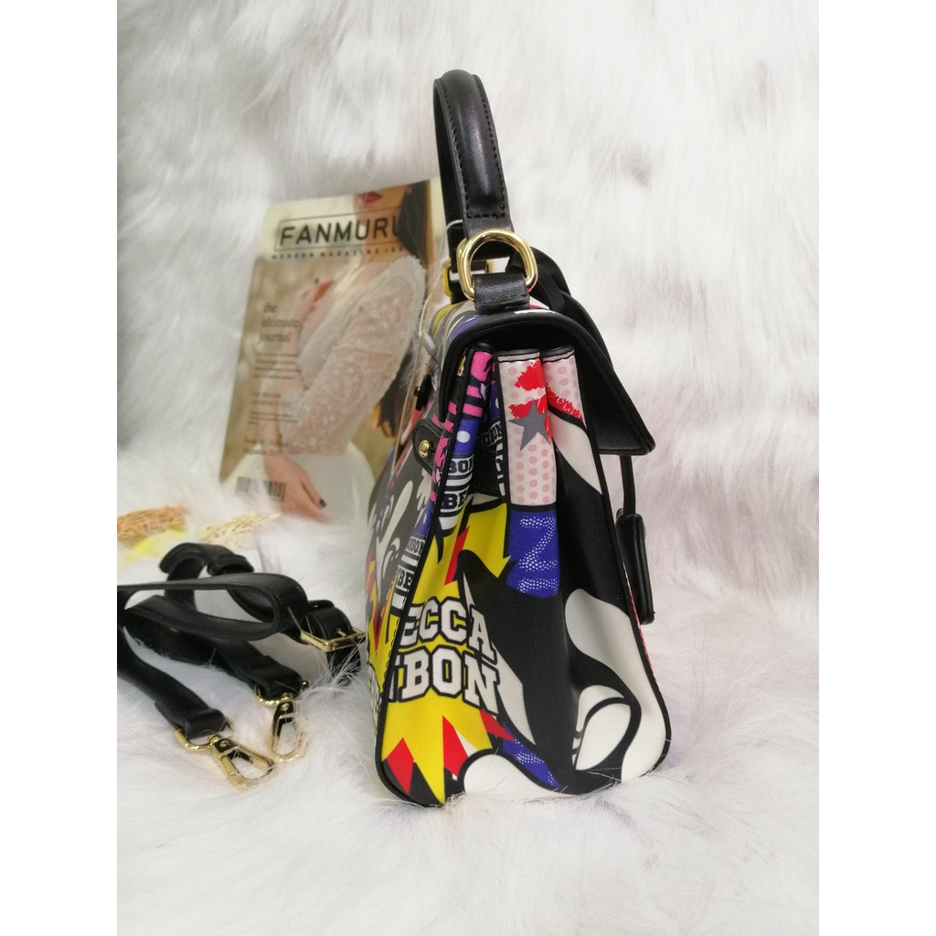 Túi xách nữ hình thang có hoa văn in hình RebeccaBonbon chú cún Nhật Bản