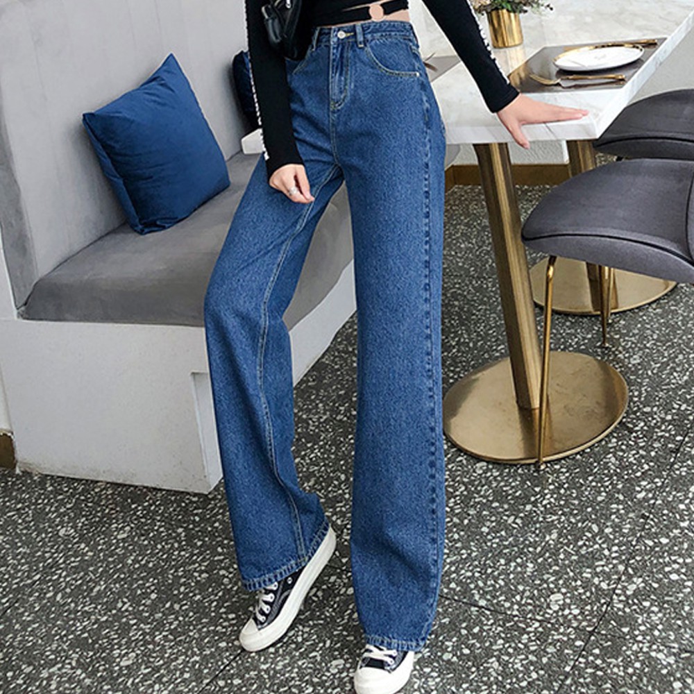 Quần Jeans Nữ Lưng Cao Ống Rộng Thời Trang