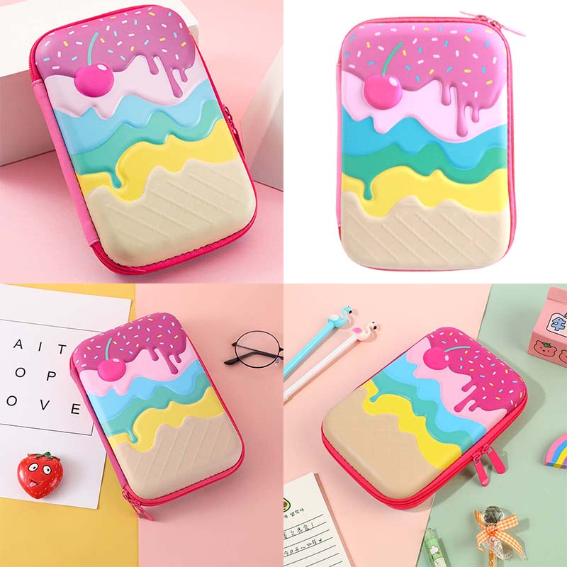 Túi Đựng Bút EVA Họa Tiết Cây Kem Hoạt Hình 3D Di Động Đáng Yêu Cho Trẻ Em YR