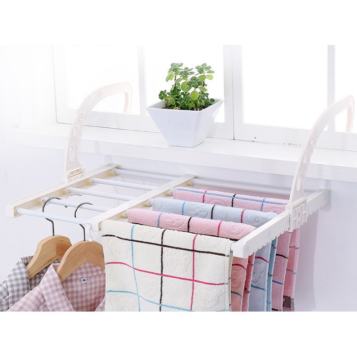 Giá phơi quần áo đa năng, kệ để đồ thông minh xếp gấp gọn treo ban công, lan can, cửa sổ