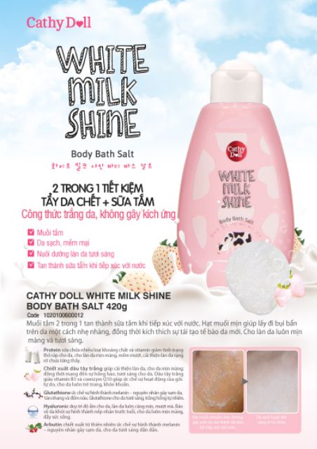 Sữa tắm Cathy Doll White Milk Shine Body Bath Salt Thái Lan (420g)