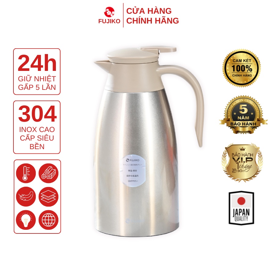 Bình Giữ Nhiệt FUJIKO F600 Inox 304 Lõi Chân Không Mạ Đồng 2000ml - Vàng Cát