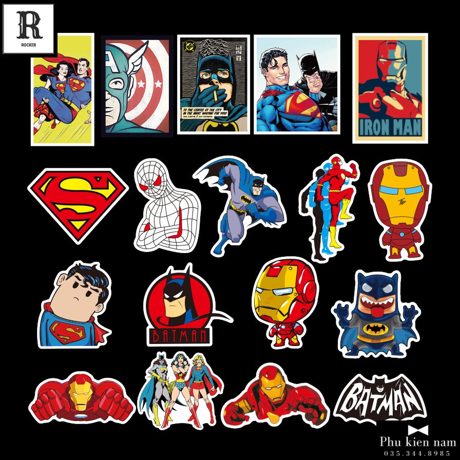 Sticker PVC Superman vs Batman 50 Hình ST100 - Stickers Chống nước Dán Mũ bảo hiểm Vali Laptop Điện thoại Dán xe