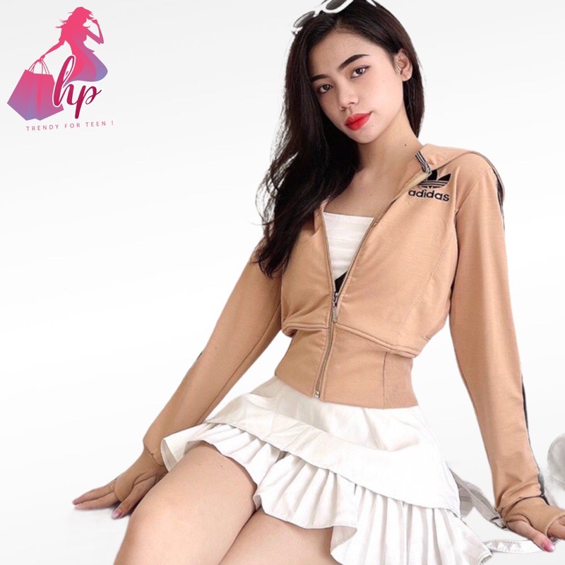 áo khoác nữ lửng thun cotton thêu phối sọc mới 2021 | BigBuy360 - bigbuy360.vn