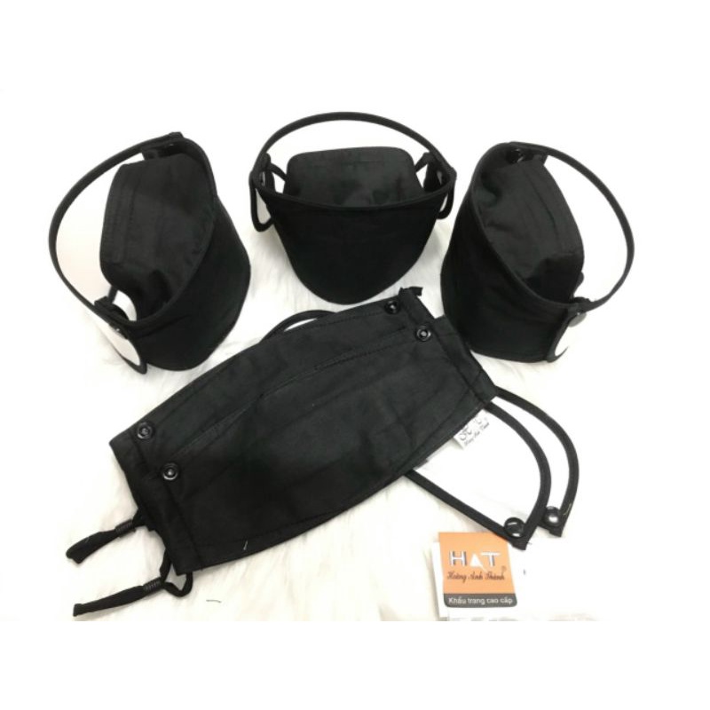 khẩu trang vải 4D kiểu kf94 có kính chắn giọt bắn tháo rời, dây rút chỉnh size, nam nữ đều vừa