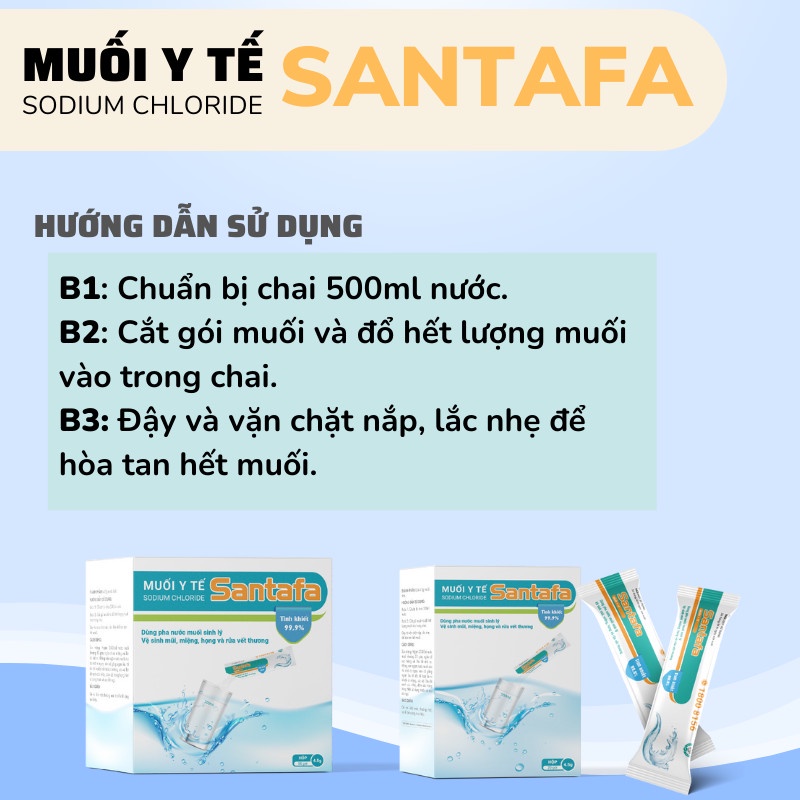 Gói muối y tế Santafa dùng vệ sinh mũi, miệng, họng và rửa vết thương dạng gói lẻ dùng thử