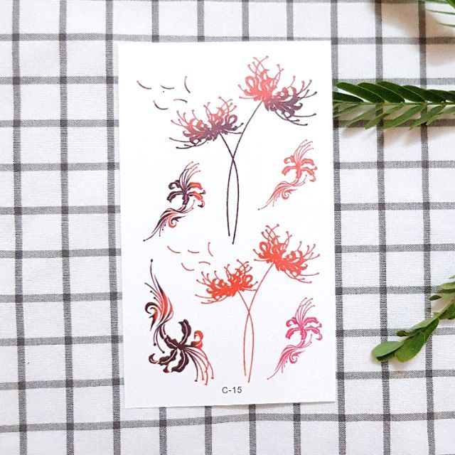Hình xăm dán tattoo cao cấp hoa bỉ ngạn C15 H10.Xăm dán tatoo mini tạm thời, size <10x6cm