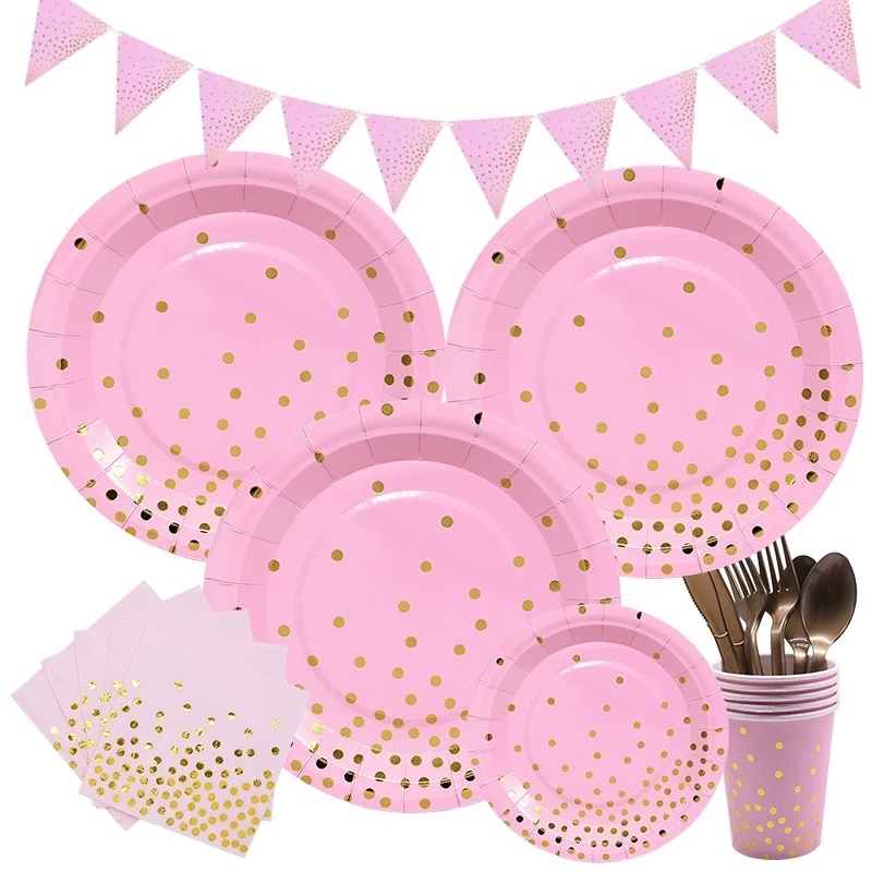 Bộ Đồ Ăn Dùng Một Lần Màu Hồng Cho Tiệc Tùng / Đám Cưới / Sinh Nhật / Giáng Sinh