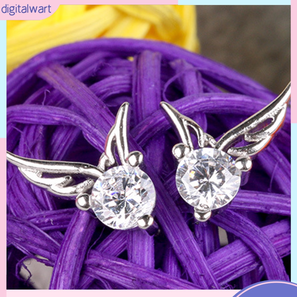 Cặp khuyên tai mạ bạc thiết kế cánh thiên thần đính đá sang trọng cho nữ