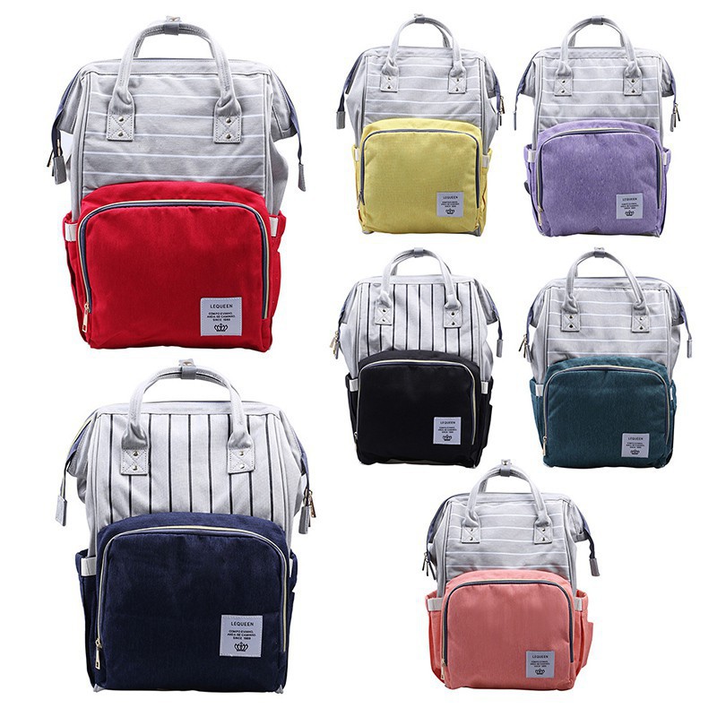 Ba lô sọc ngăn rộng đa năng cho mẹ và bé
