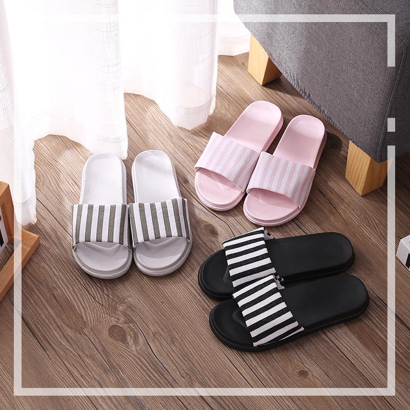 Slipper cloth take stripe slipper for couple to stay in the home indoor sweethearted family flat bottom one word slipper