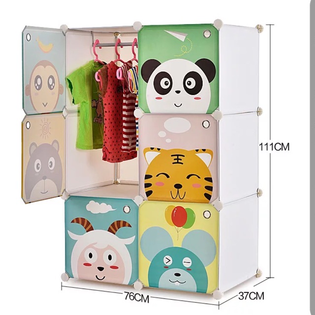Tủ nhựa ghép 6 ô sâu 47cm. Tặng móc treo đồ. Thân trắng cửa thú